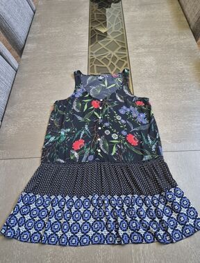 aerie Black Dress with Blue, Green & Orange Floral Accents